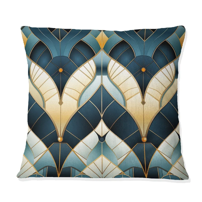 Designart "Teal And Gold Damask Geometric Dream" Damask Printed Throw Pillow