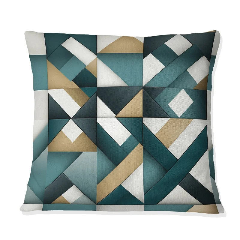 Designart "Teal And Golden Modern Geometric Tiles I" Geometric Printed Throw Pillow