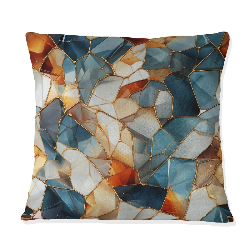 Designart "Teal And Orange Futuristic Marble Mosaic" Marble Printed Throw Pillow