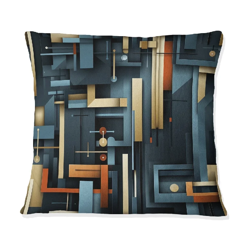 Designart "Teal Industrial Geometry Lines Melody" Geometric Printed Throw Pillow