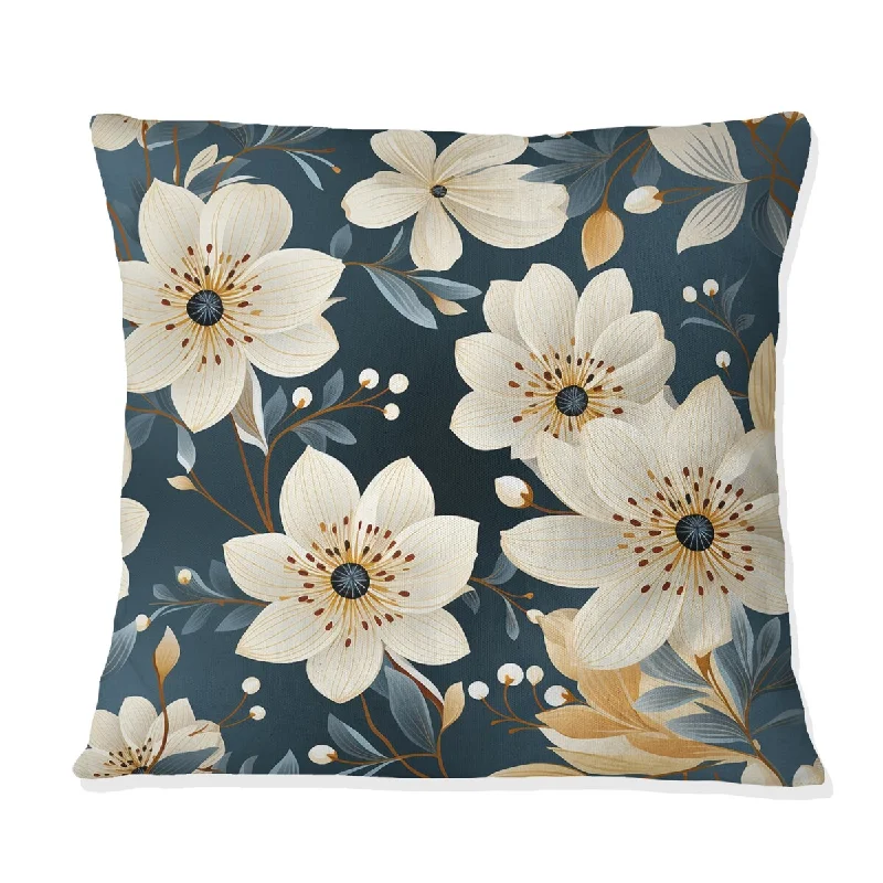 Designart "Teal & Ivory Coastal Elegance Floral Pattern IV" Floral Printed Throw Pillow