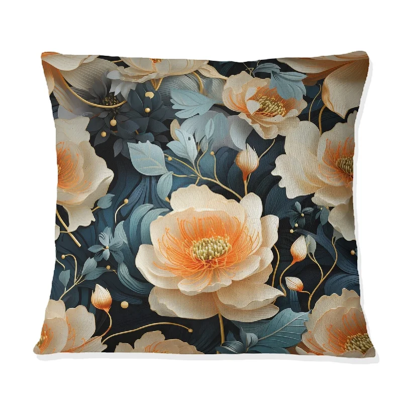 Designart "Teal & Peach Floral Futuristic Elegance" Floral Printed Throw Pillow