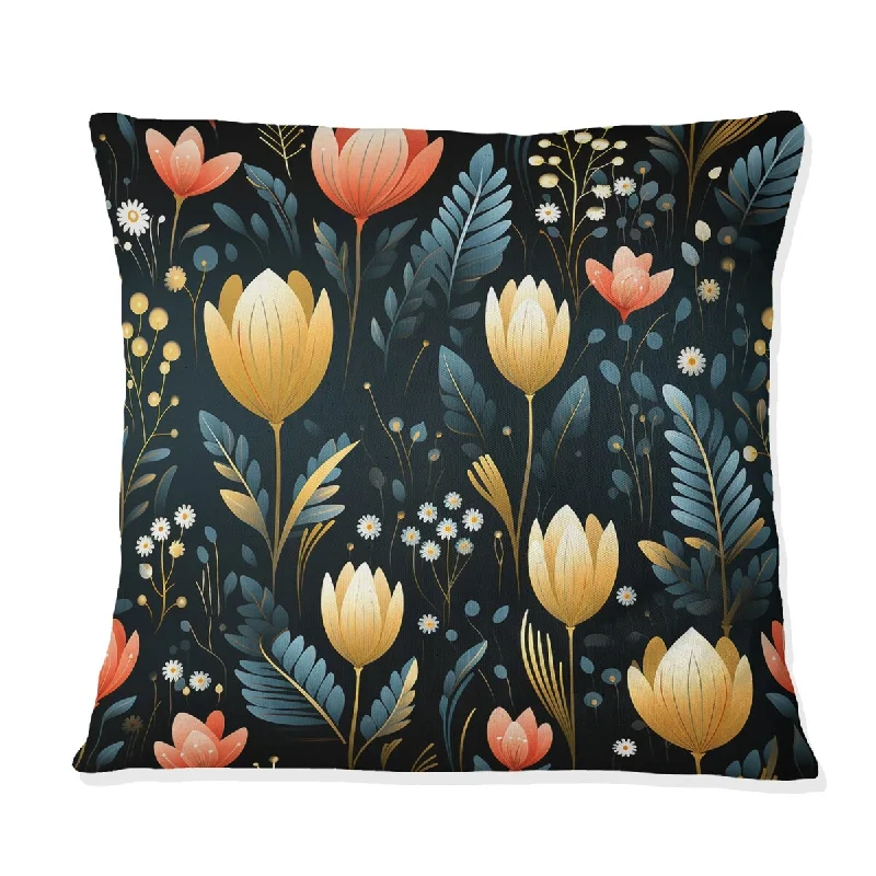 Designart "Tribal Black And Yellow Elegant Meadow I" Floral Printed Throw Pillow