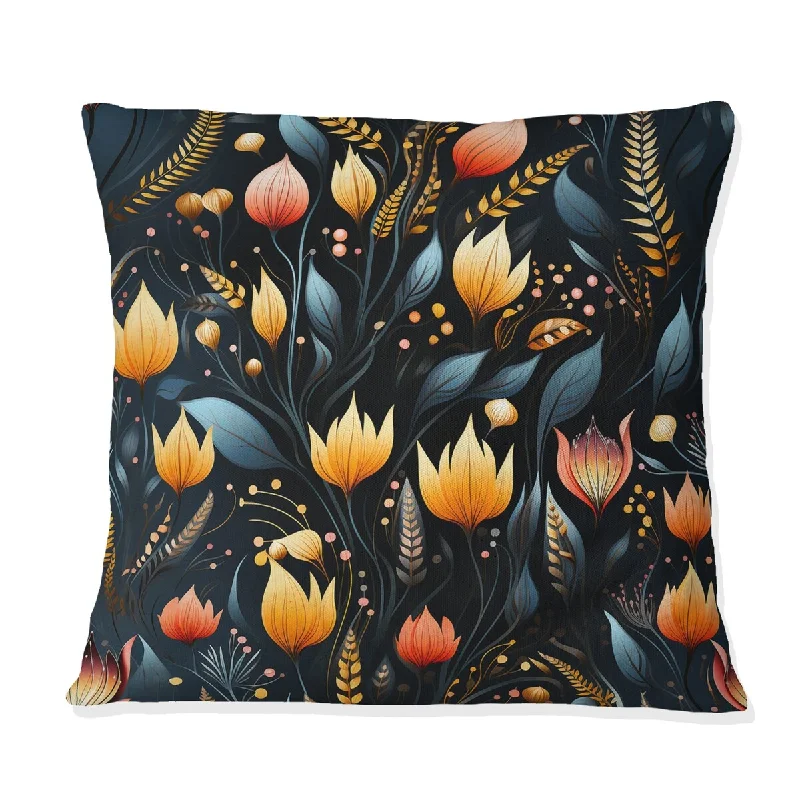 Designart "Tribal Garden Yellow And Blue Blooming Grace" Floral Printed Throw Pillow