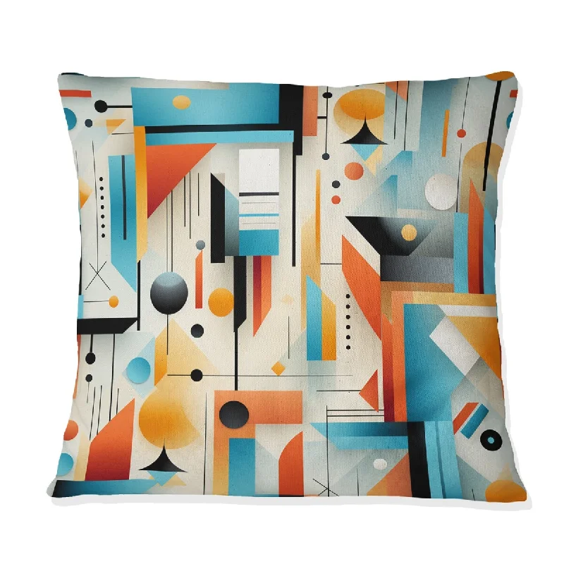 Designart "Turquoise Orange Retro Futurism Geometric" Geometric Printed Throw Pillow