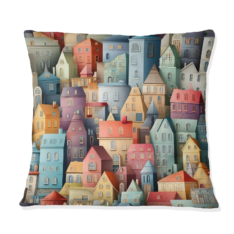 Designart "Urban Buildings In Soft Pastel Colors III" Abstract Printed Throw Pillow