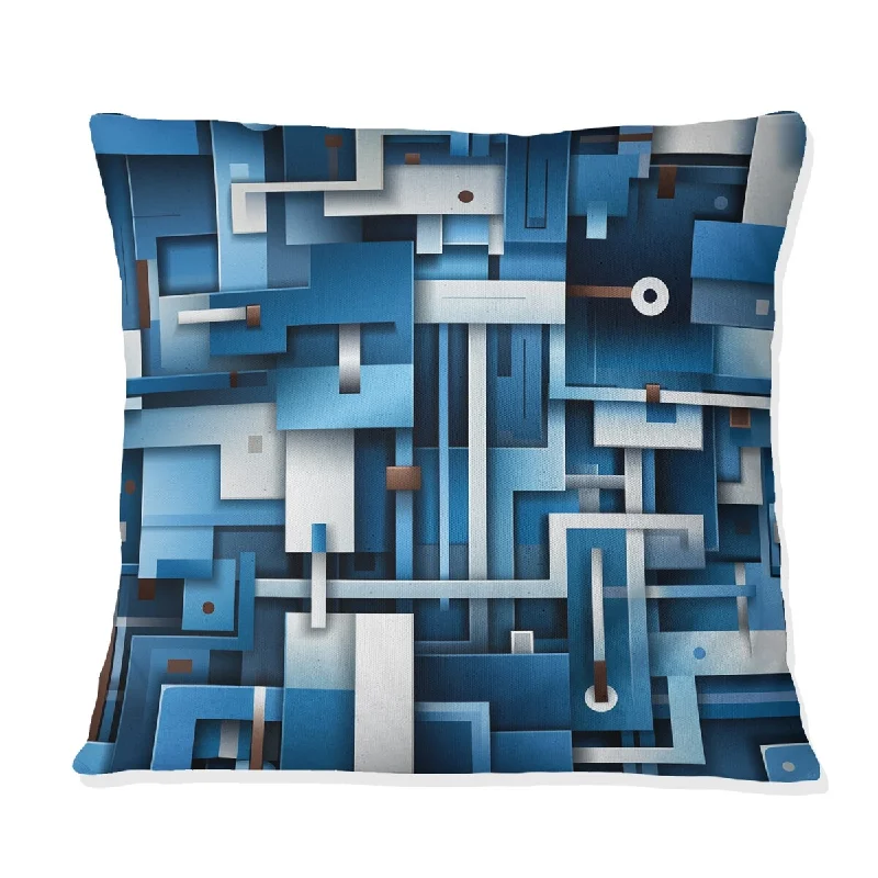 Designart "Urban Cobalt Blue And Bwhite Grid Geometric I" Geometric Printed Throw Pillow