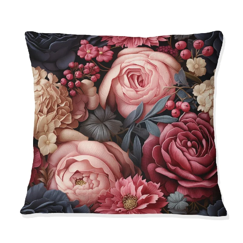 Designart "Victorian Rose Lavish Floral Pattern" Floral Printed Throw Pillow