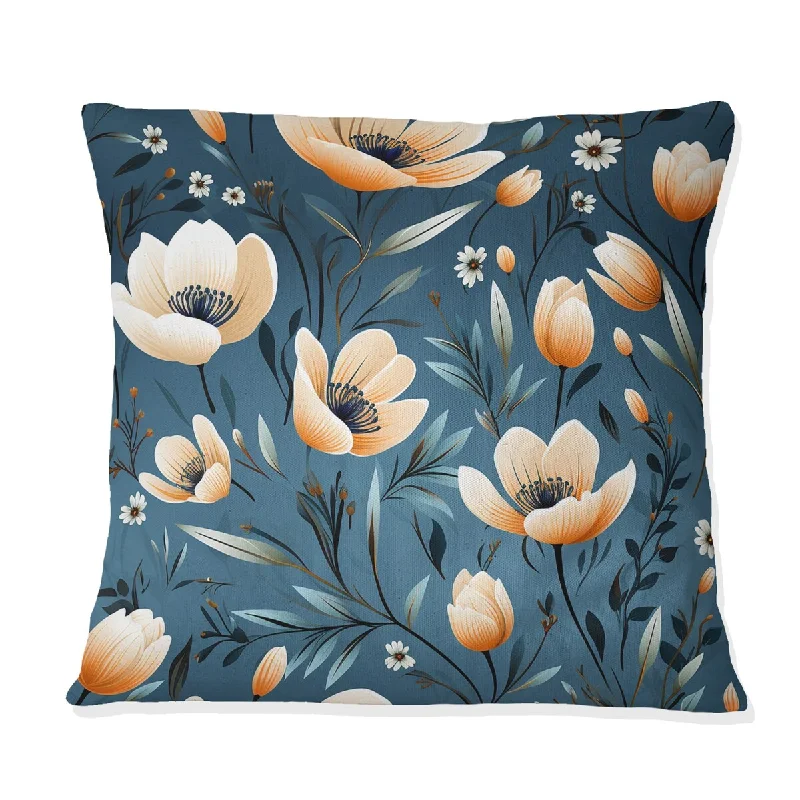 Designart "Vintage Blue And Orange Floral Pattern I" Floral Printed Throw Pillow