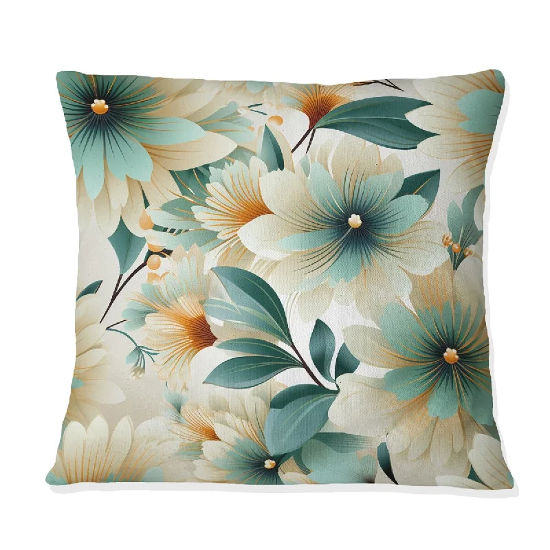 Designart "Vintage Glamour Sophisticated Flowers I" Glam Printed Throw Pillow