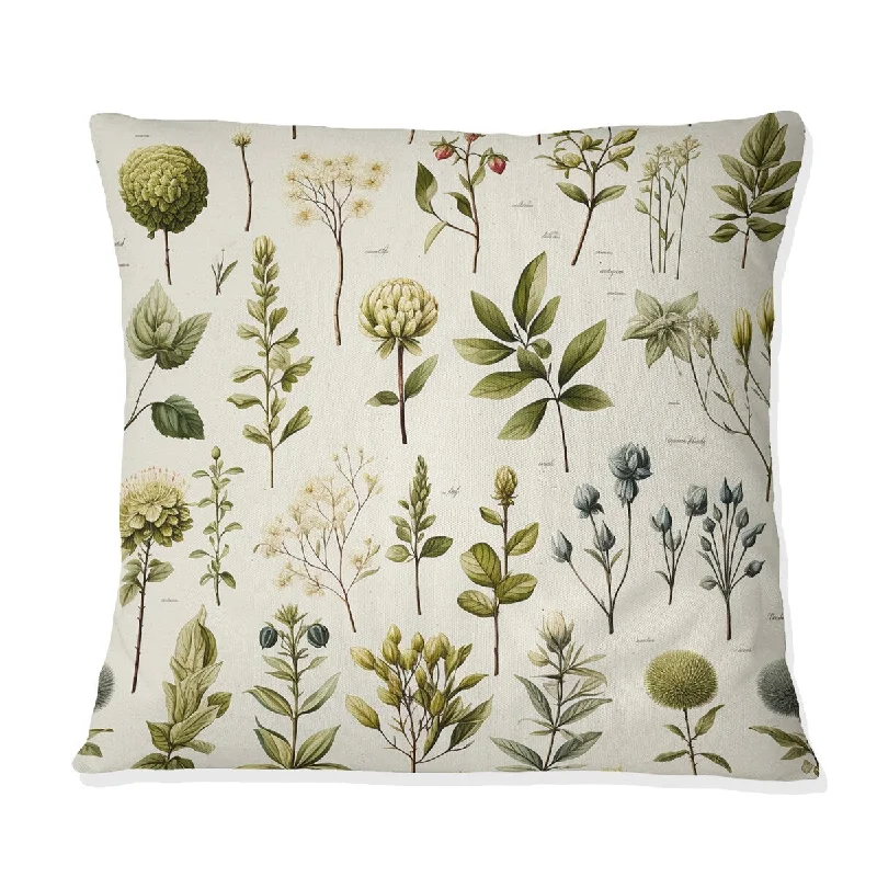 Designart "Vintage Greens I" Plants Printed Throw Pillow