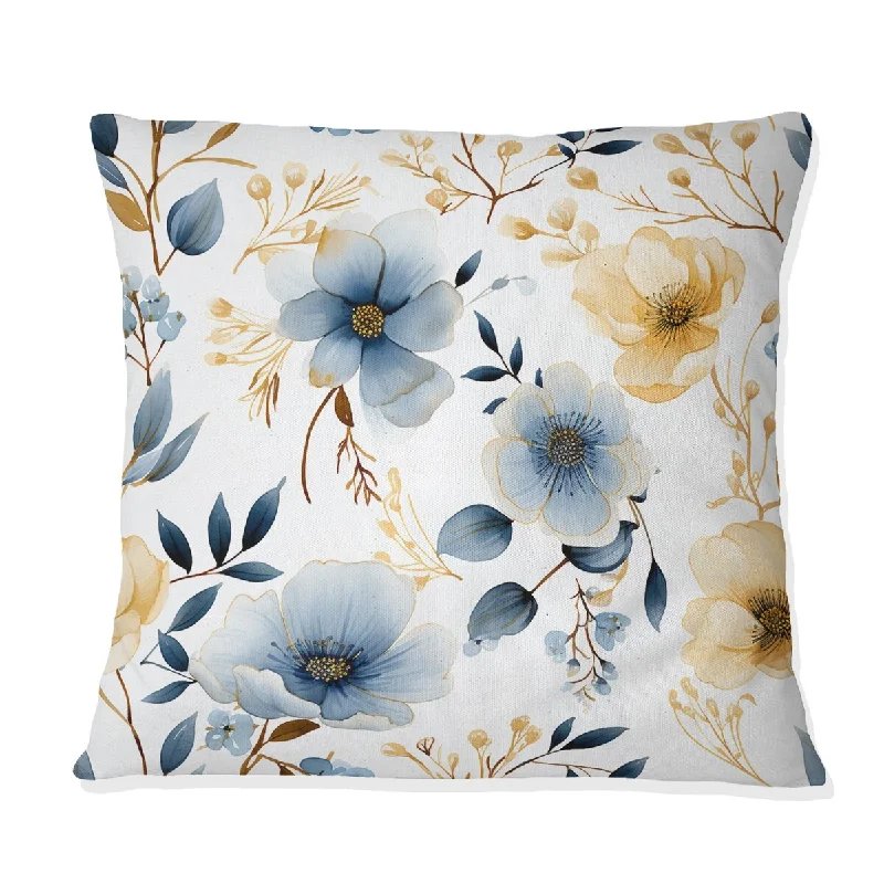 Designart "Watercolor Whimsy Blue Serenaded Gardens" Floral Printed Throw Pillow