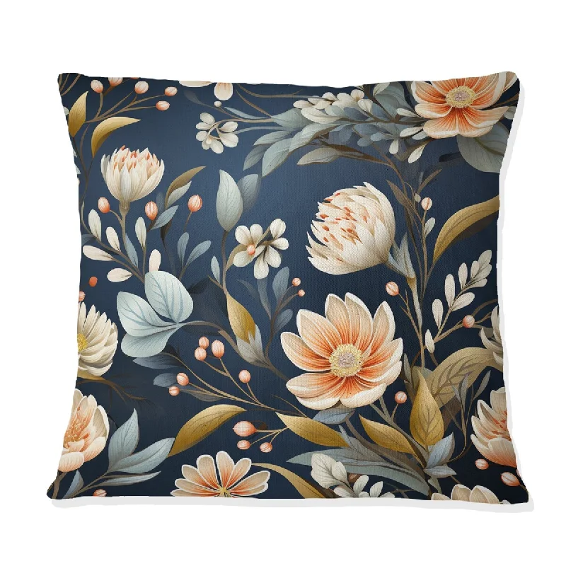 Designart "White And Blue Magnolias Charm Floral Pattern I" Floral Printed Throw Pillow