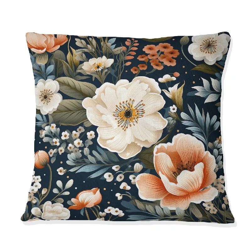 Designart "White And Blue Magnolias Floral Pattern" Floral Printed Throw Pillow