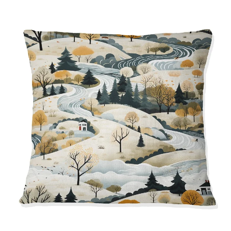 Designart "Winter Scandinavian Landscape" Floral Printed Throw Pillow