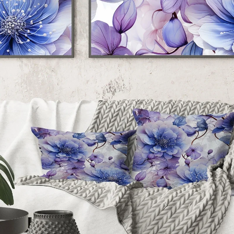 Designart "Wonderland White And Purple Flowers I" Floral Printed Throw Pillow