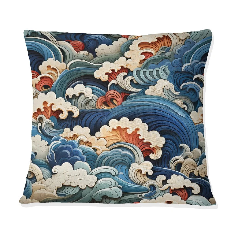 Designart "Woodblock Impressions I" Japan Wave Printed Throw Pillow