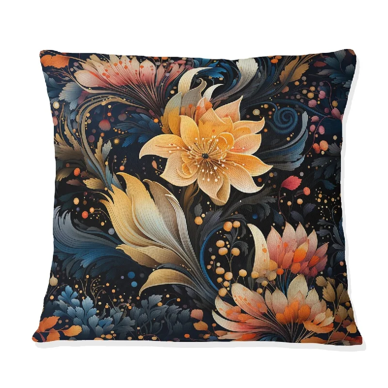 Designart "Yellow & Peach Mystic Delight Cosmic Floral Garden" Floral Printed Throw Pillow