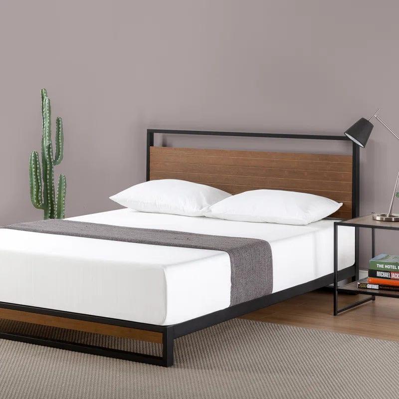 Gemma Solid Steel Bed Frame with Detailed Wood Headboard