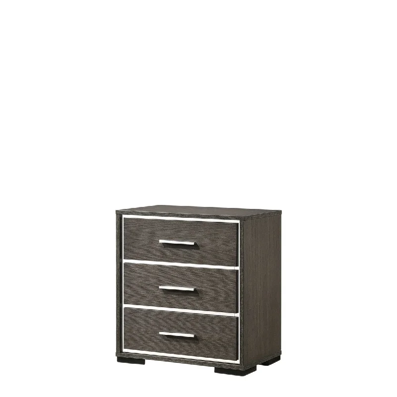 Grey Oak Bedside Table with USB Port - 3 Drawers - Modern Style - Suitable for Bedrooms