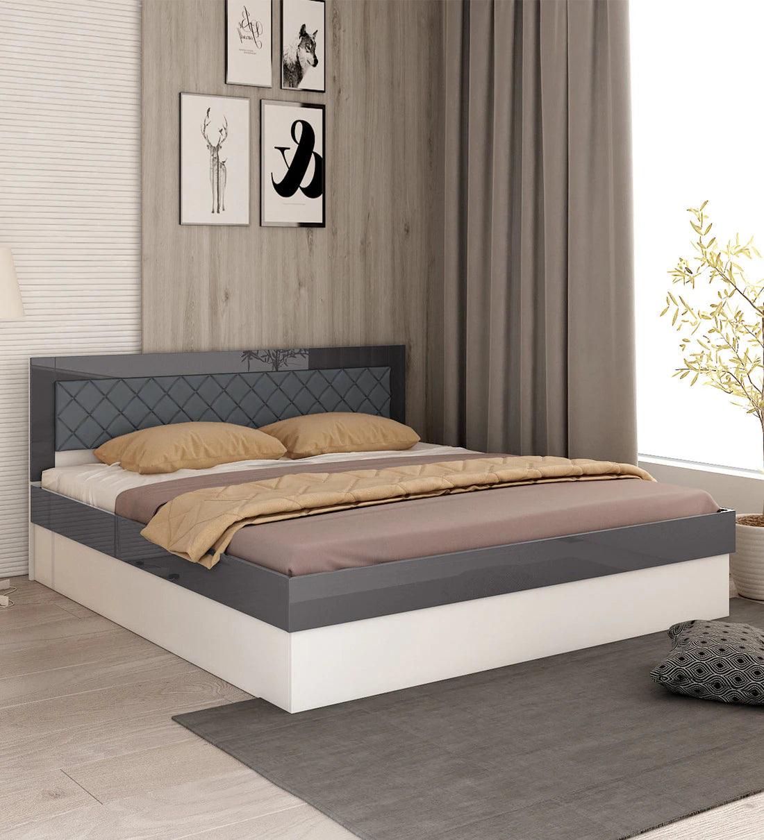 Honaya King Size Bed in Frosty White Finish with Box Storage