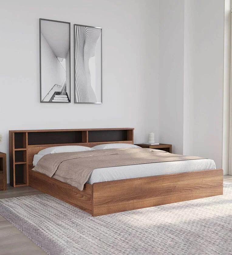 King Size Bed in Classic Walnut Finish with Box Storage