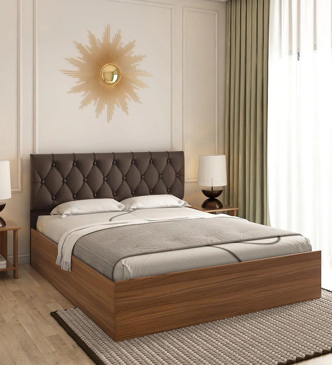 King Size Bed in Exotic Teak Finish with Hydraulic Storage