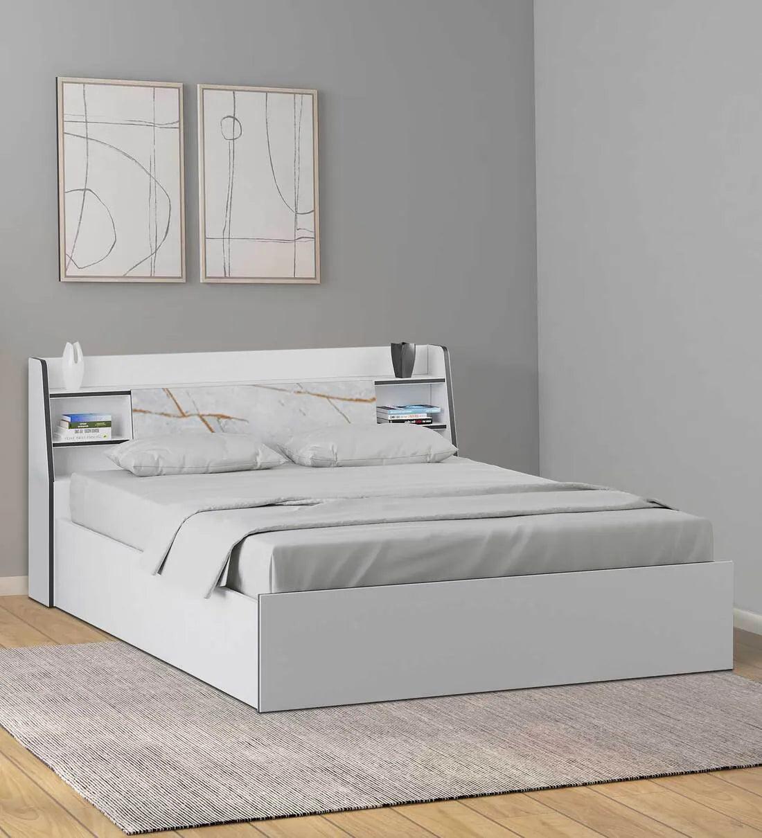 King Size Bed in White Finish with Box Storage