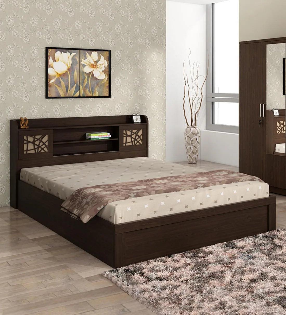 Mayflower King Size Bed in Vermount Woodpore Finish with Hydraulic Storage