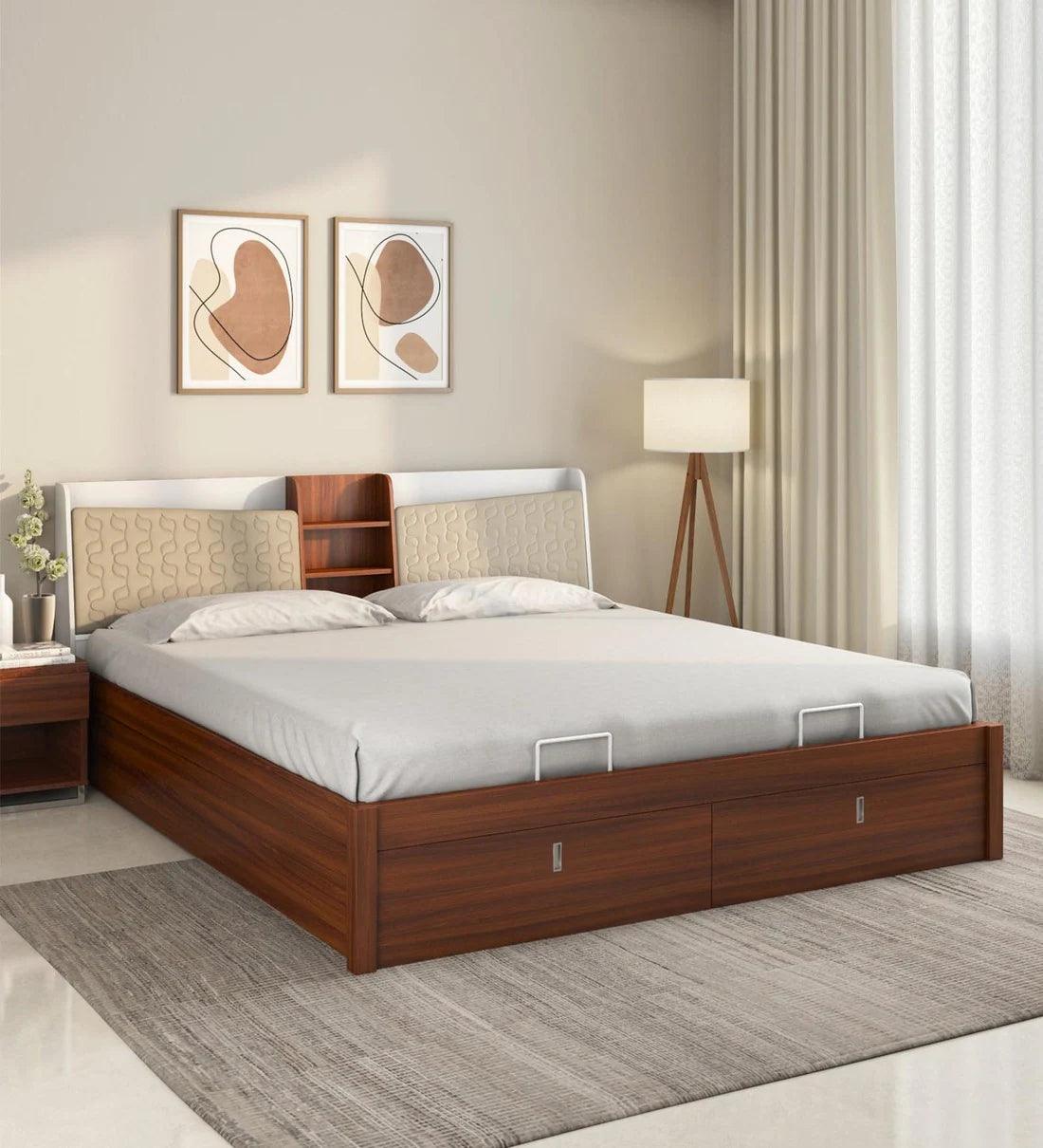 Memo Premier King Bed In Walnut Finish With Hydrualic Storage