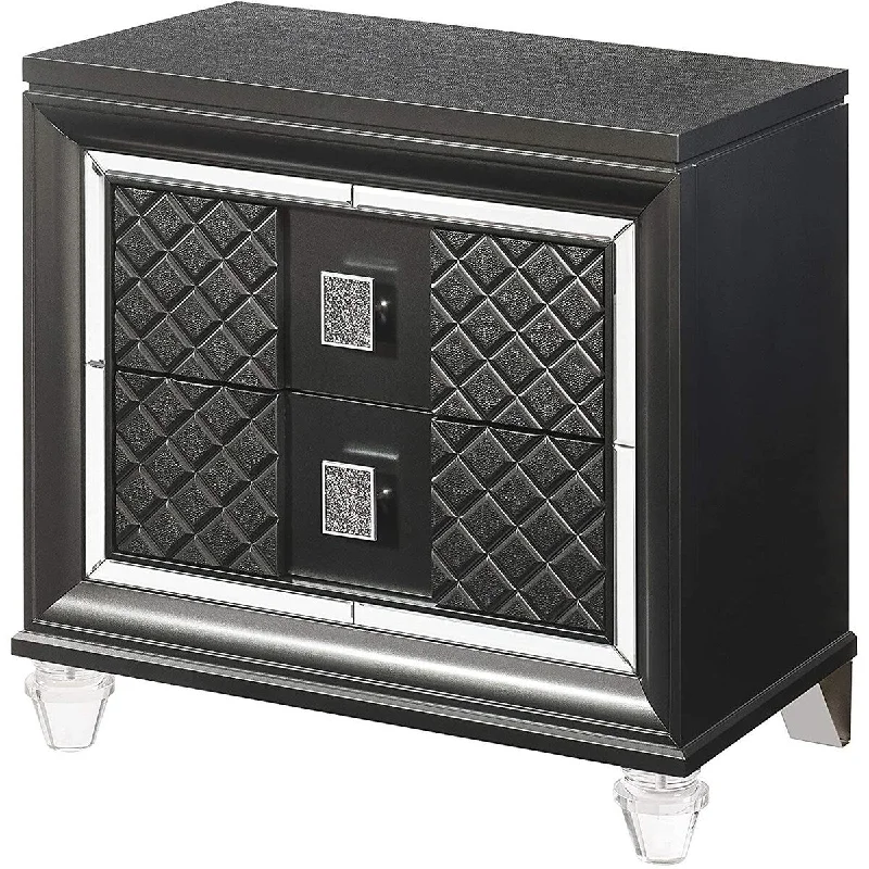 Metal Gray Bedside Table with Double Drawers Made of Solid Wood, Embossed Fronts, Modern Style, Suitable for Bedrooms