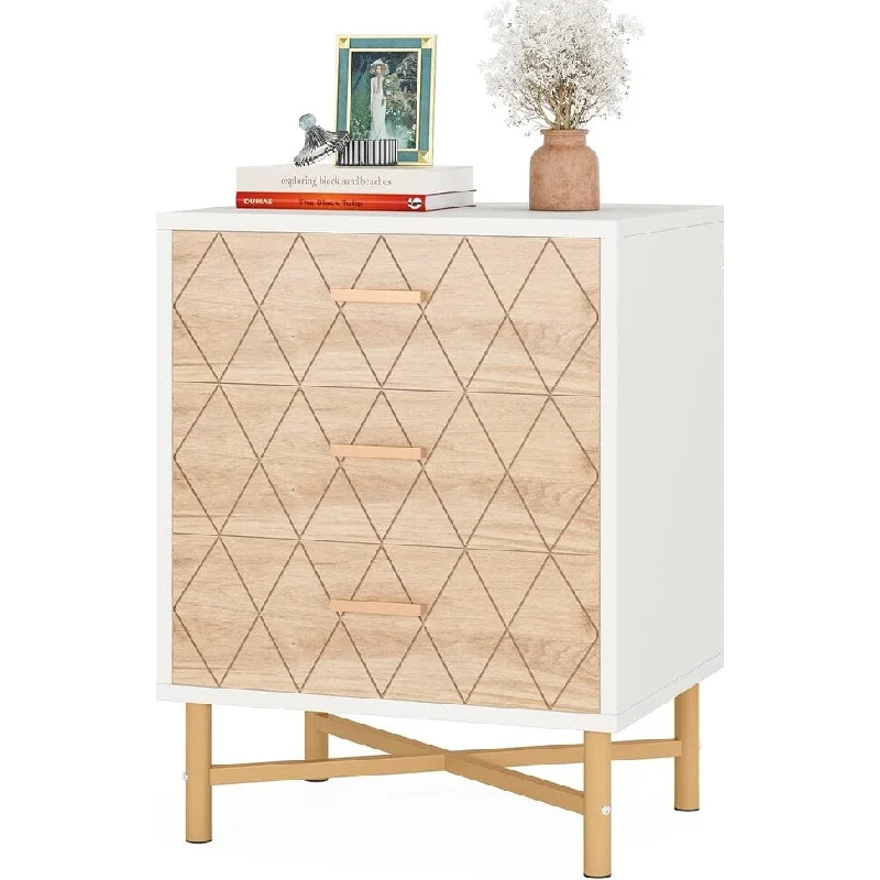 Modern Nightstand with 3 Drawers Wood Bedside 15.74"D x 19.68"W x 25.98"H