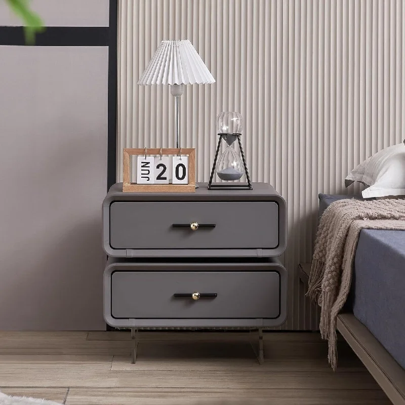 Modern Nightstand with Drawers, Bedside Table with can Rotate 21.65"D x 16.54"W x 17.74"H