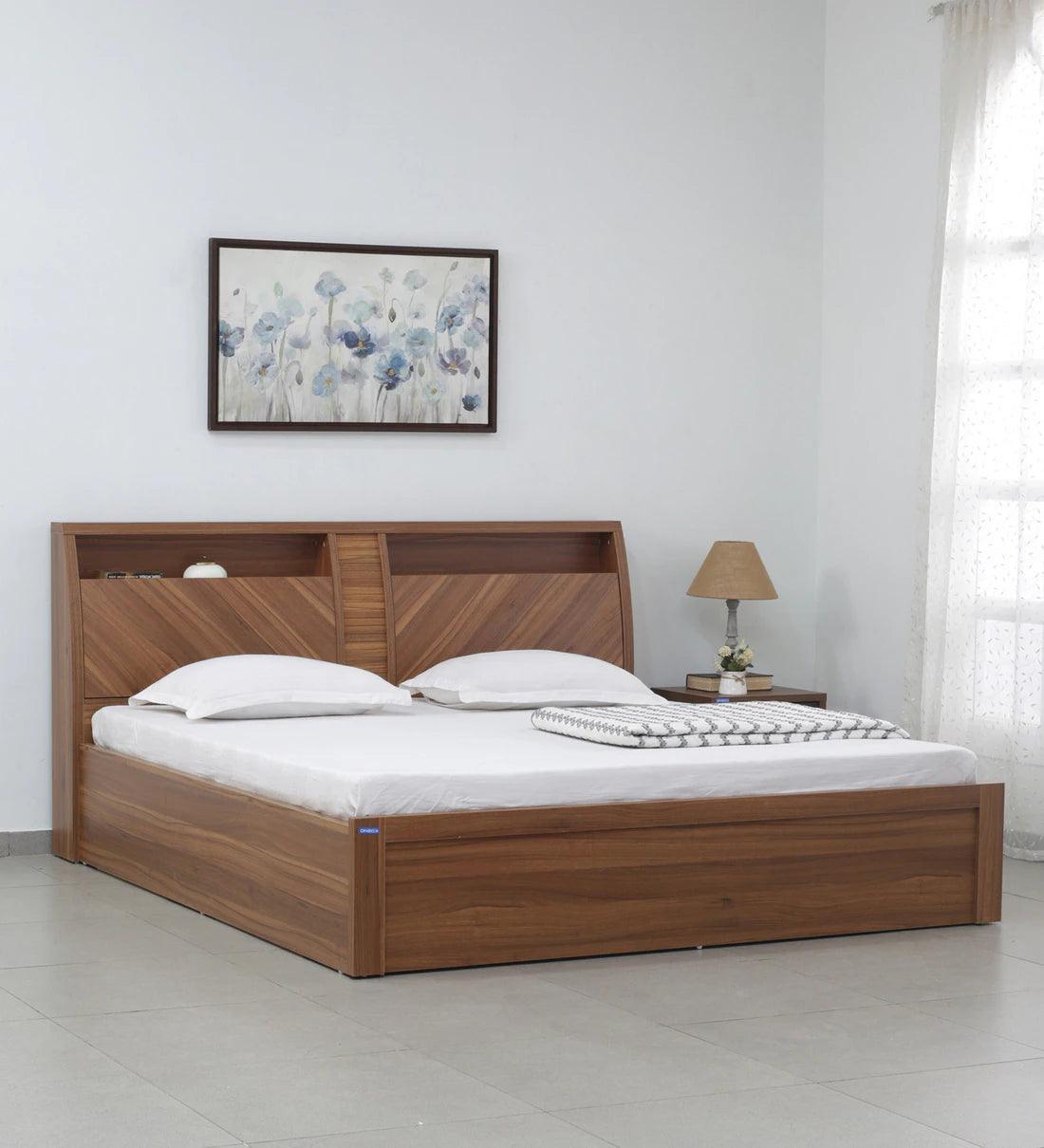 Monarch King Size Bed in Natural Wenge Finish with Hydraulic Storage