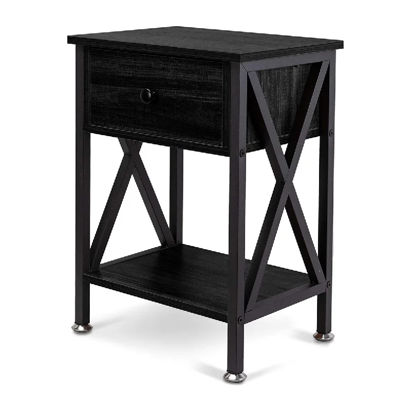 Open Bedside Table with Drawer - Ideal for Bedrooms and Living Rooms - Anti-Skid Pads Included