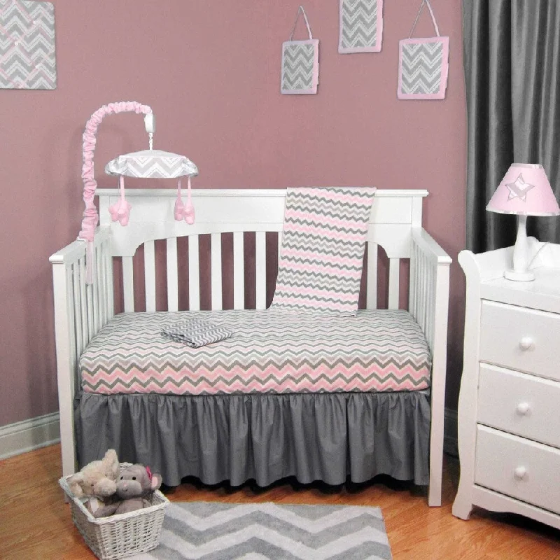 Pink and Grey Chevron 5-piece Baby Crib Bedding Set