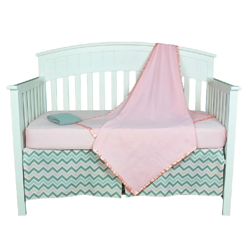 Pink and Grey Zigzag Chevron 4-piece Baby Girl Crib Bedding Set