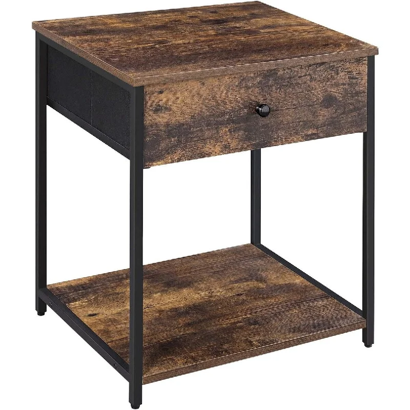 Rustic Nightstand, Industrial Bedside Table 15.7"D x 19.7"W x 23.6"H