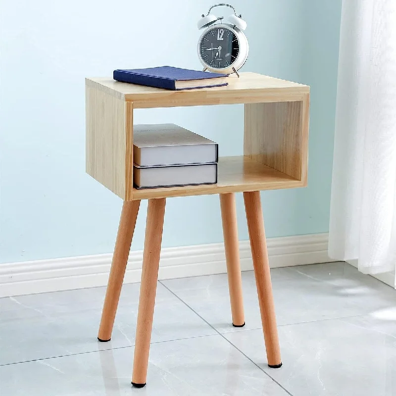 Solid Wood Nightstand Mid-Century Modern Bedside Table 11.8"D x 15.7"W x 24.6"H