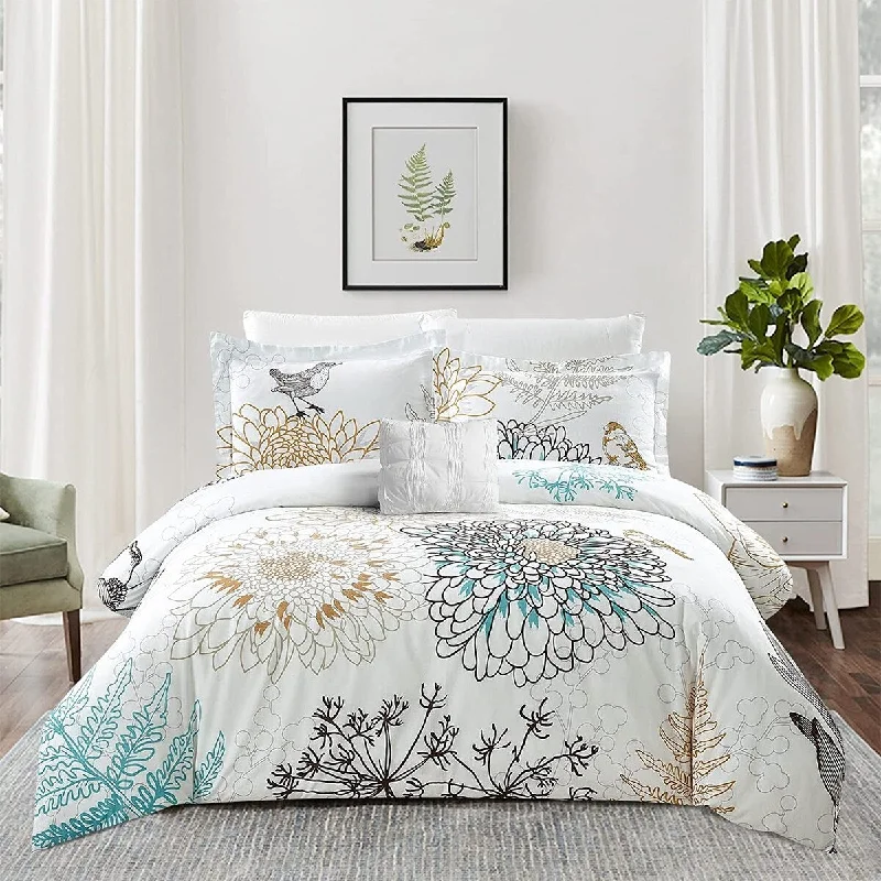 Style Quarters 4pc Comforter Set 100% Cotton-1 Comforter+2 Pillowcases+1 Decorative Pillow-King