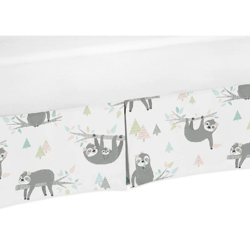 Sweet Jojo Designs Pink Grey Jungle Sloth Leaf Girl Crib Bed Skirt - Blush Turquoise Gray Green Tropical Botanical Rainforest