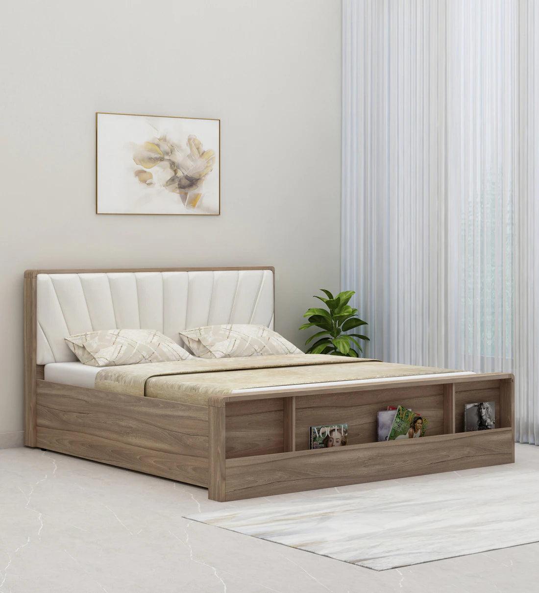 Symo King Size Bed in Bella Noce & Glossy White Colour with Hydraulic Storage