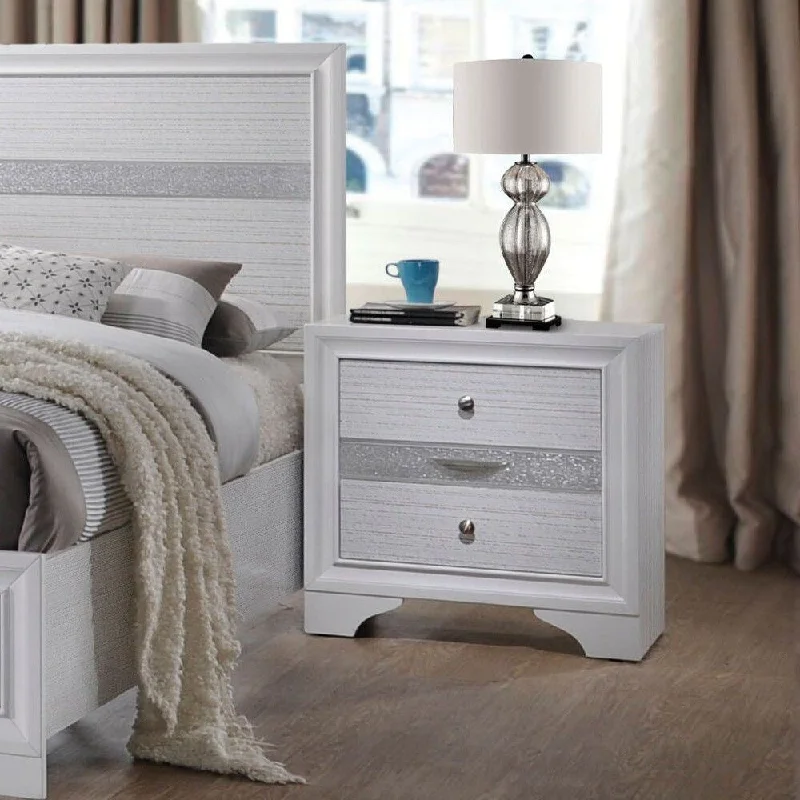 White Modern Style Bedside Table with Two Drawers, Jewelry Drawer w/Compartments, Suitable for Bedrooms