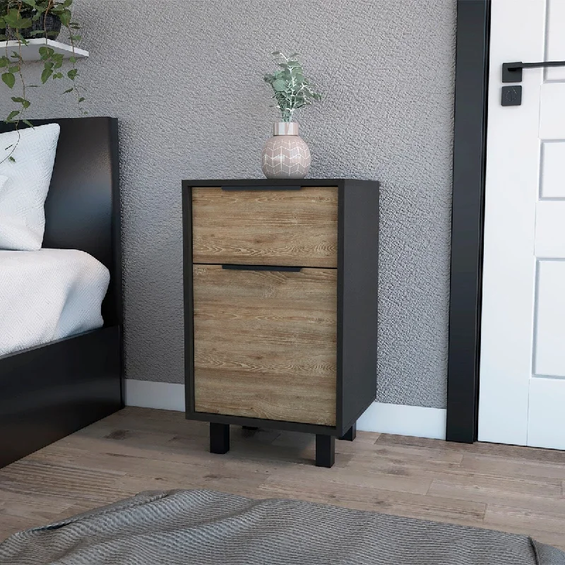 1-Drawer Nightstand Black Wengue and Pine