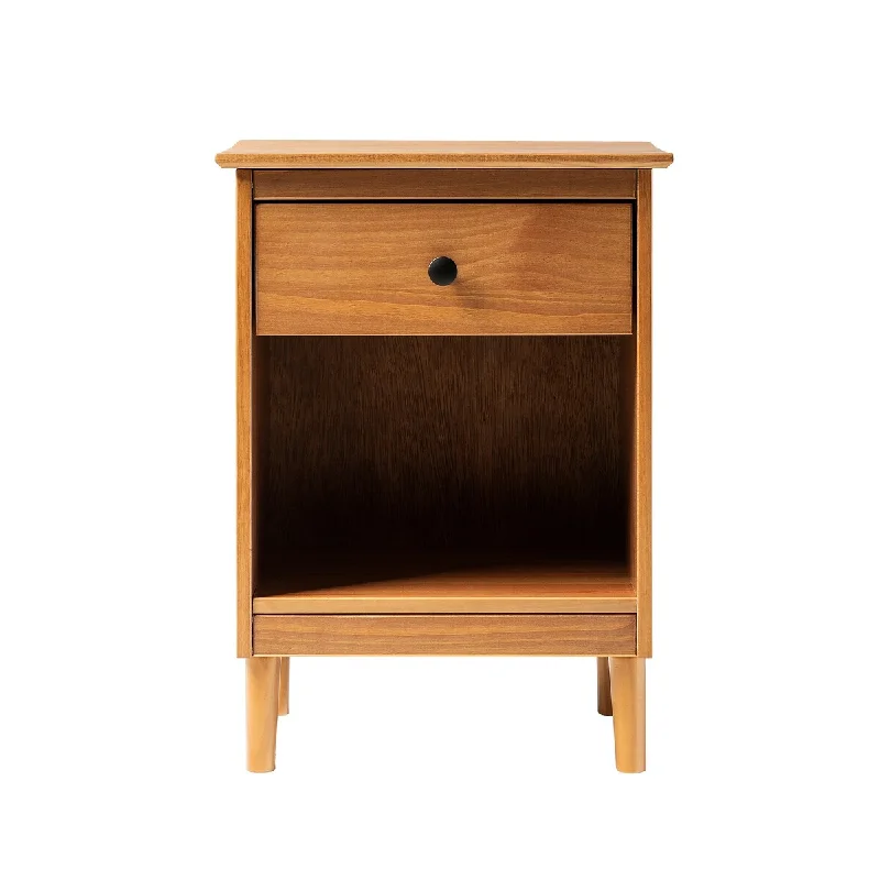 1-Drawer Solid Wood Nightstand with Cubby - Caramel