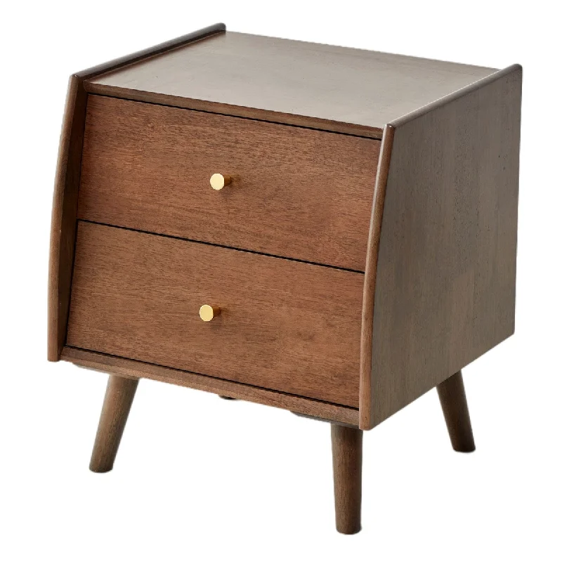 2-drawer Solid Wood Nightstand with Storage Compartment and Legs, Arc edges