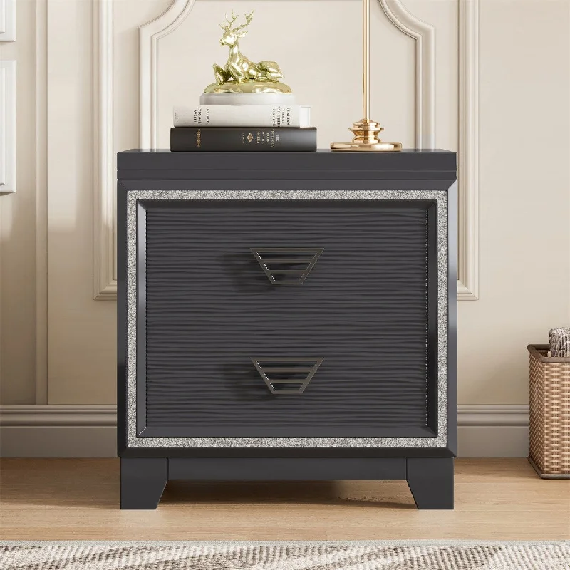 2-Drawers Nightstand with Metal Handle and Sparkling Shiny Decoration