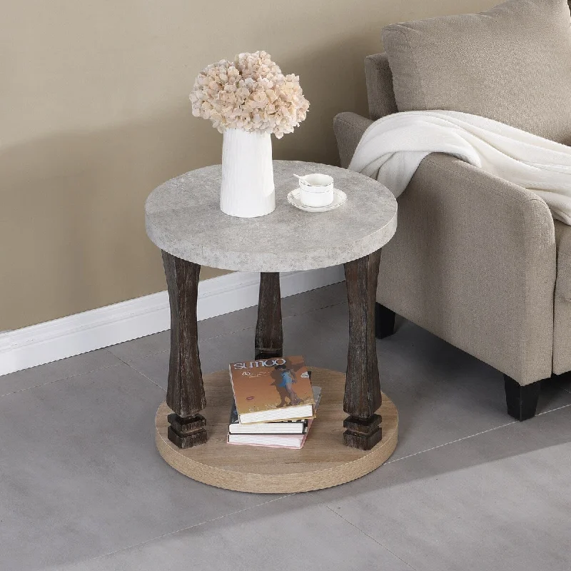 2-Tier Round Side Table Nightstand