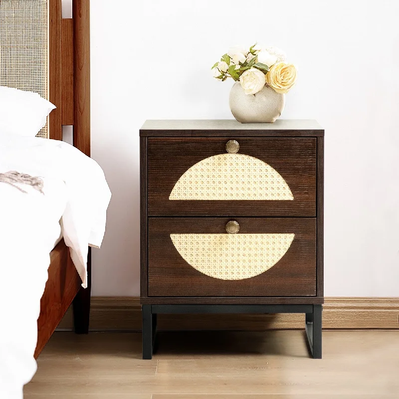 20''H Leucosia 2-Drawer Nightstand with Dual Rattan Woven Semicircles