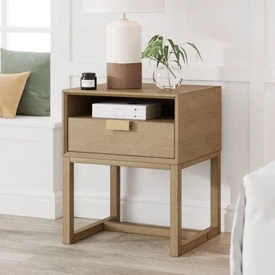 22" Luke Wood Nightstand with Drawer Brushed Light Brown/Gold - Nathan James